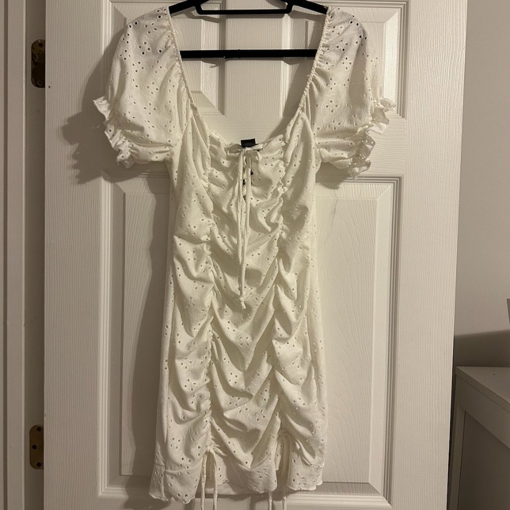 White Lace Detail Dress with Tie Details